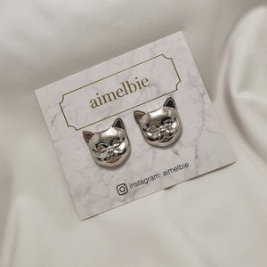 Melbie The Cat Series - Cat Face Earrings (Silver) (Red Velvet Joy, VIVIZ Sinb Earrings)