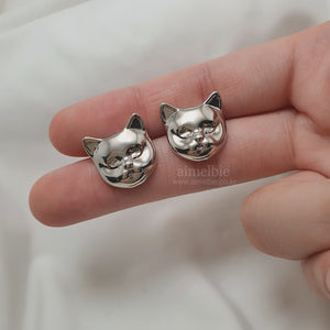 Melbie The Cat Series - Cat Face Earrings (Silver) (Red Velvet Joy, VIVIZ Sinb Earrings)