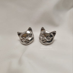 Melbie The Cat Series - Cat Face Earrings (Silver) (Red Velvet Joy, VIVIZ Sinb Earrings)