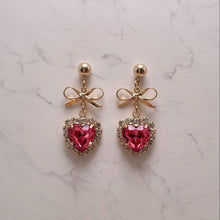 Load image into Gallery viewer, Rosepink Heart and Ribbon Earrings