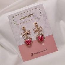 Load image into Gallery viewer, Rosepink Heart and Ribbon Earrings