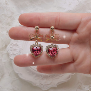 Rosepink Heart and Ribbon Earrings