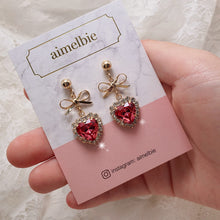 Load image into Gallery viewer, Rosepink Heart and Ribbon Earrings