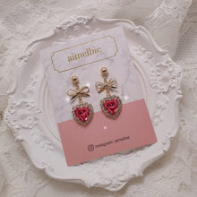 Load image into Gallery viewer, Rosepink Heart and Ribbon Earrings