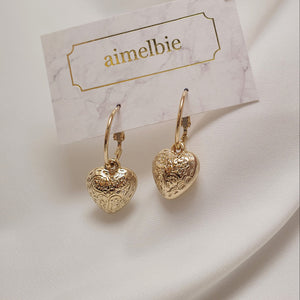 Antique Gold Heart and Ring Earrings