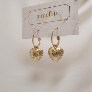 Antique Gold Heart and Ring Earrings