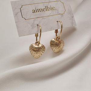 Antique Gold Heart and Ring Earrings