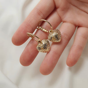 Antique Gold Heart and Ring Earrings