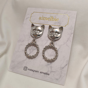 Melbie The Cat Series - Antique Cat Knobs Earrings (Silver ver.)