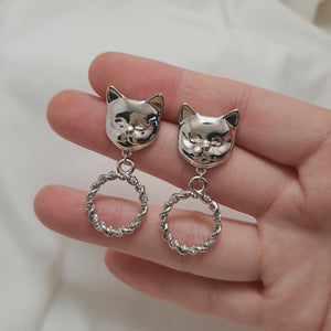 Melbie The Cat Series - Antique Cat Knobs Earrings (Silver ver.)