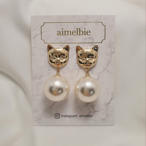 Melbie The Cat Series - Big Pearl Earrings (Gold ver.)