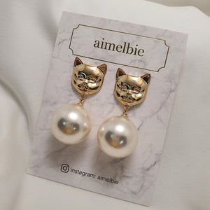 Melbie The Cat Series - Big Pearl Earrings (Gold ver.)