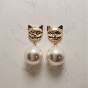 Melbie The Cat Series - Big Pearl Earrings (Gold ver.)