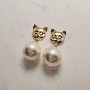 Melbie The Cat Series - Big Pearl Earrings (Gold ver.)