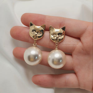 Melbie The Cat Series - Big Pearl Earrings (Gold ver.)