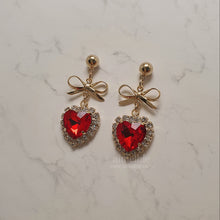 Load image into Gallery viewer, Red Heart and Ribbon Earrings (Momoland Nayun Earrings)