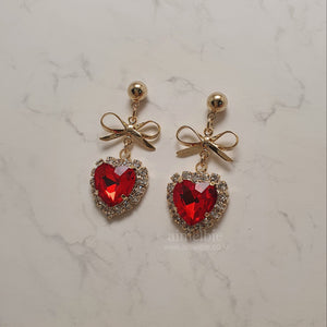 Red Heart and Ribbon Earrings (Momoland Nayun Earrings)