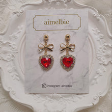 Load image into Gallery viewer, Red Heart and Ribbon Earrings (Momoland Nayun Earrings)