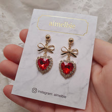 Load image into Gallery viewer, Red Heart and Ribbon Earrings (Momoland Nayun Earrings)
