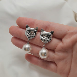 Melbie The Cat Series - Pearl Earrings (Silver ver.)