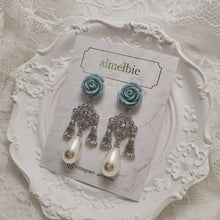 Load image into Gallery viewer, Mint Rose Chandelier Earrings