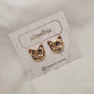 Melbie The Cat Series - Cat Face Earrings (Gold)