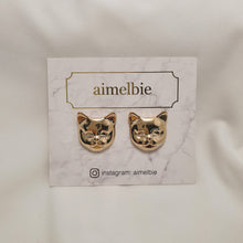Load image into Gallery viewer, Melbie The Cat Series - Cat Face Earrings (Gold)