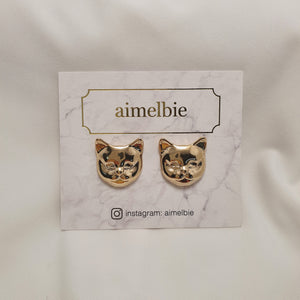 Melbie The Cat Series - Cat Face Earrings (Gold)