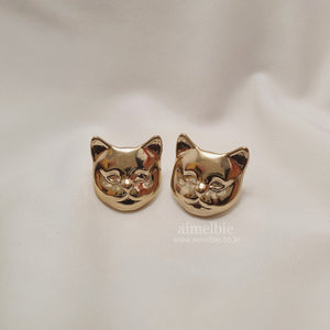 Melbie The Cat Series - Cat Face Earrings (Gold)