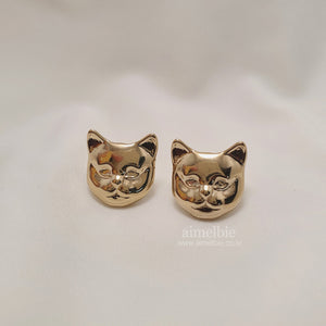 Melbie The Cat Series - Cat Face Earrings (Gold)
