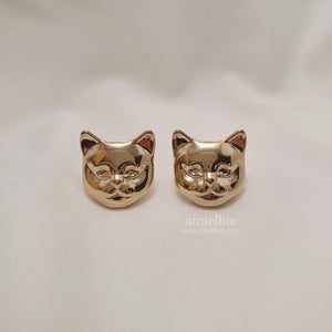 Melbie The Cat Series - Cat Face Earrings (Gold)