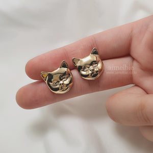 Melbie The Cat Series - Cat Face Earrings (Gold)