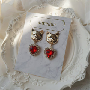 Melbie The Cat Series - Red Heart Earrings (Mamamoo Solar Earrings)