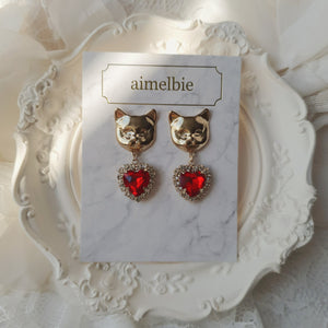 Melbie The Cat Series - Red Heart Earrings (Mamamoo Solar Earrings)