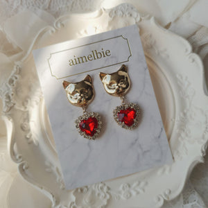 Melbie The Cat Series - Red Heart Earrings (Mamamoo Solar Earrings)