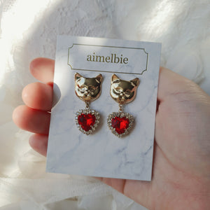 Melbie The Cat Series - Red Heart Earrings (Mamamoo Solar Earrings)