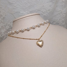 Load image into Gallery viewer, Heart Locket Layered Pearl Choker Necklace - Gold ver. (Billlie Sheon Necklace)