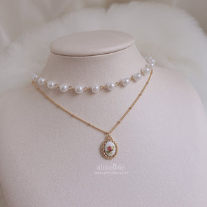 Vintage Rose Layered Pearl Choker Necklace