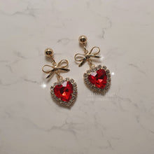 Load image into Gallery viewer, Red Heart and Ribbon Earrings (Momoland Nayun Earrings)