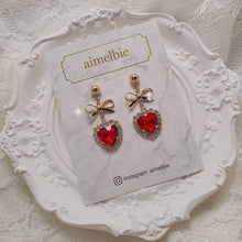Load image into Gallery viewer, Red Heart and Ribbon Earrings (Momoland Nayun Earrings)