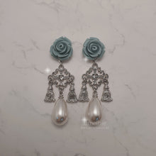 Load image into Gallery viewer, Mint Rose Chandelier Earrings