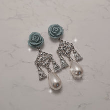 Load image into Gallery viewer, Mint Rose Chandelier Earrings