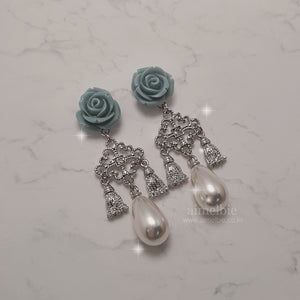 Mint Rose Chandelier Earrings