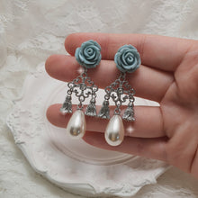Load image into Gallery viewer, Mint Rose Chandelier Earrings