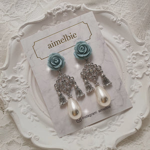 Mint Rose Chandelier Earrings