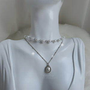 Elegant Layered Pearl Choker Necklace - Silver ver.