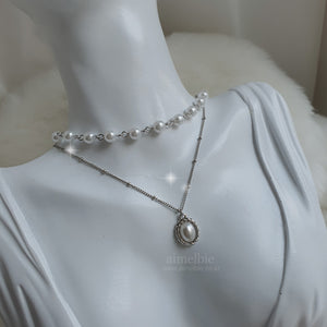 Elegant Layered Pearl Choker Necklace - Silver ver.