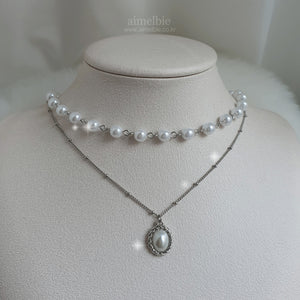 Elegant Layered Pearl Choker Necklace - Silver ver.