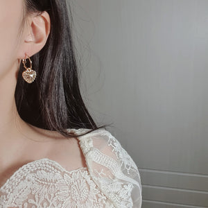 Antique Gold Heart and Ring Earrings