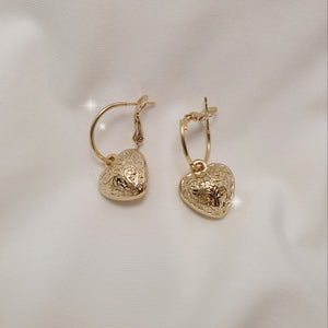 Antique Gold Heart and Ring Earrings